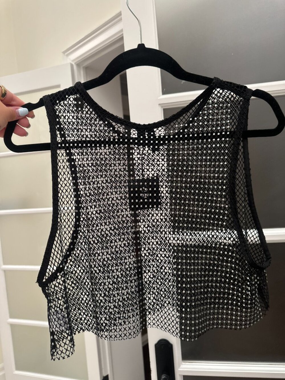Women's Rhinestone Net Crop Tank - Picture 5 of 8